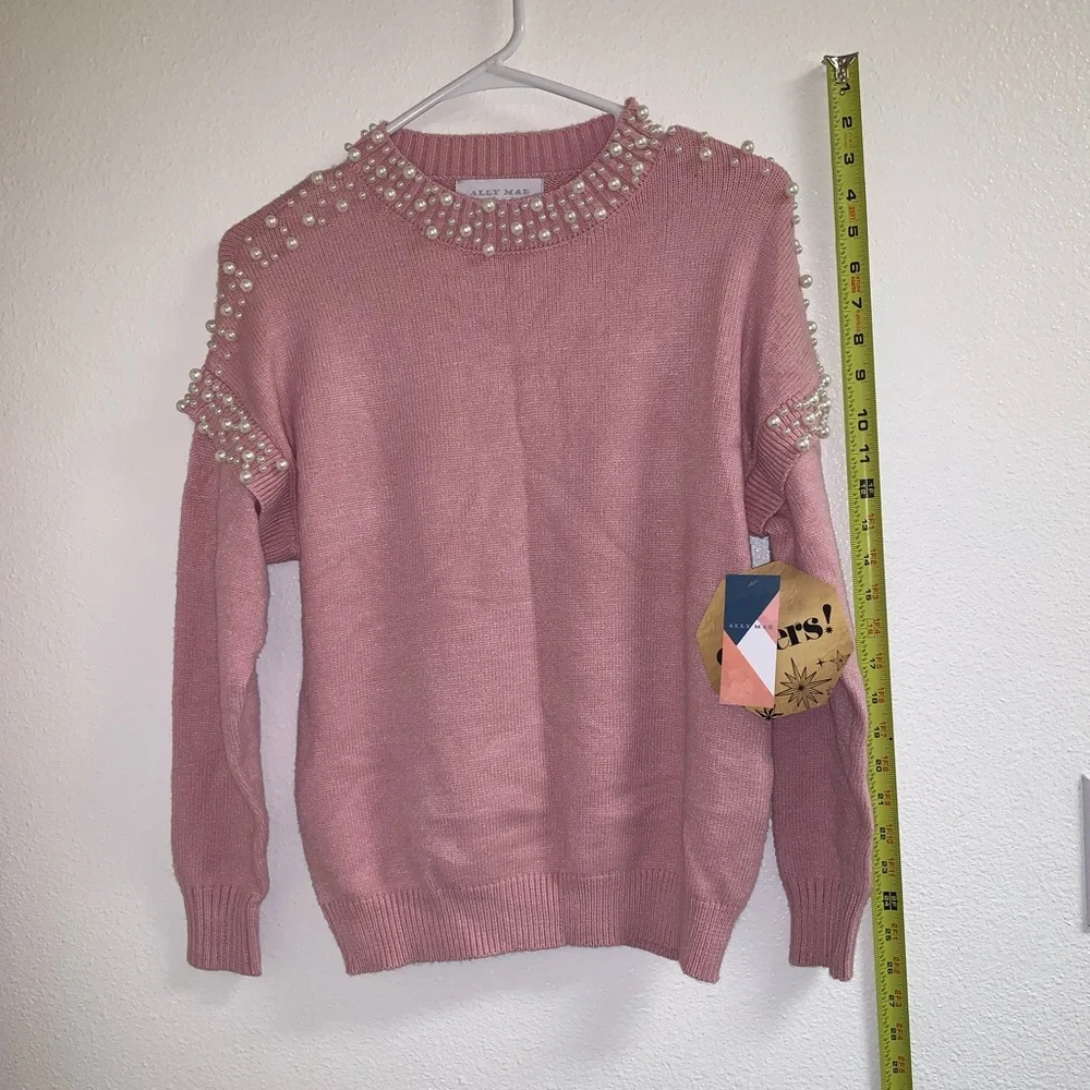 Ally Mae pearls pink Knit woman’s long sleeve sweater - Picture 7 of 10